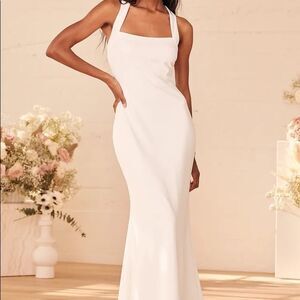 Lulus White Long Square Neck Dress